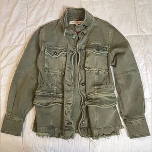 Free people army green denim jacket- small oversized fit